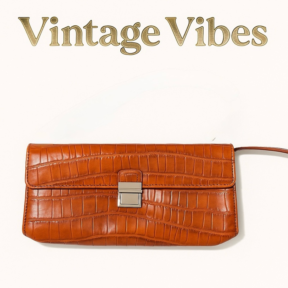 Adrienne Vittadini Brown Croc-Embossed Clutch